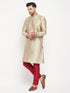 Vastramay Men's Beige Silk Blend Kurta and Maroon Pant Style Pyjama Set